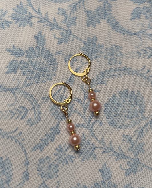 Pink Pearl Gold Hoops